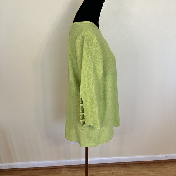 Womens Lime Green Pant Set Cotton Toofan Wide Leg Large Weave Pockets Resort - Picture 15 of 16